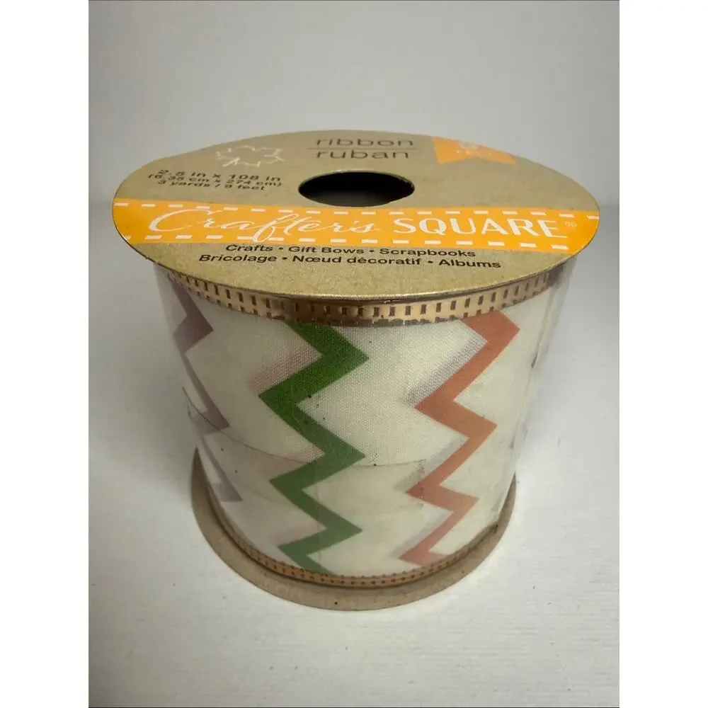Crafter's Square Zigzag Chevron Ribbon - Cream with Green & Brown Accents